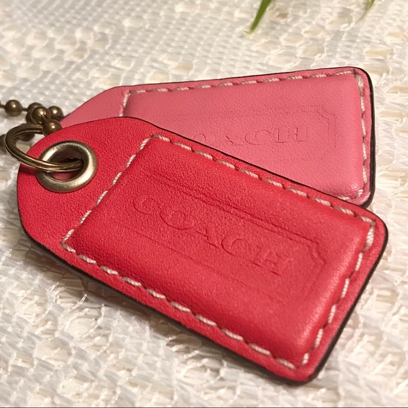 Set of 2 2.5” COACH Gold Leather Hanging Tag Keychain FOB Bag Charm - Picture 2 of 7